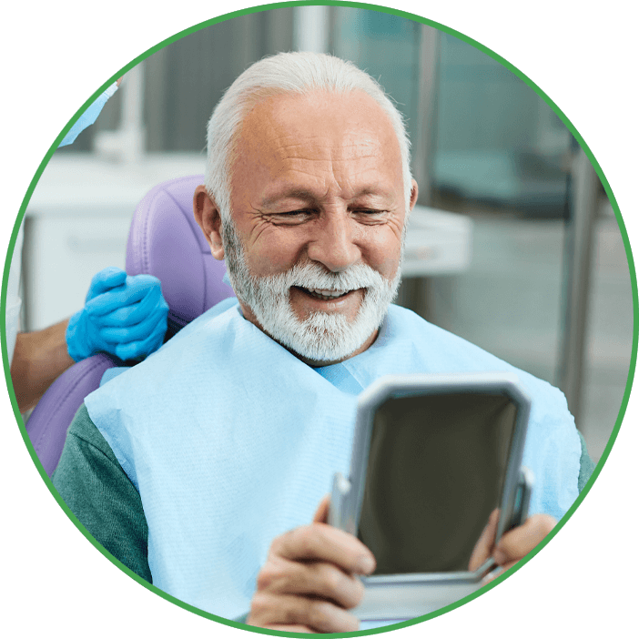 smiling old man with mirror