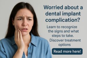 Close up of a dental implant with inflamed gums and visible pus. No text on image.